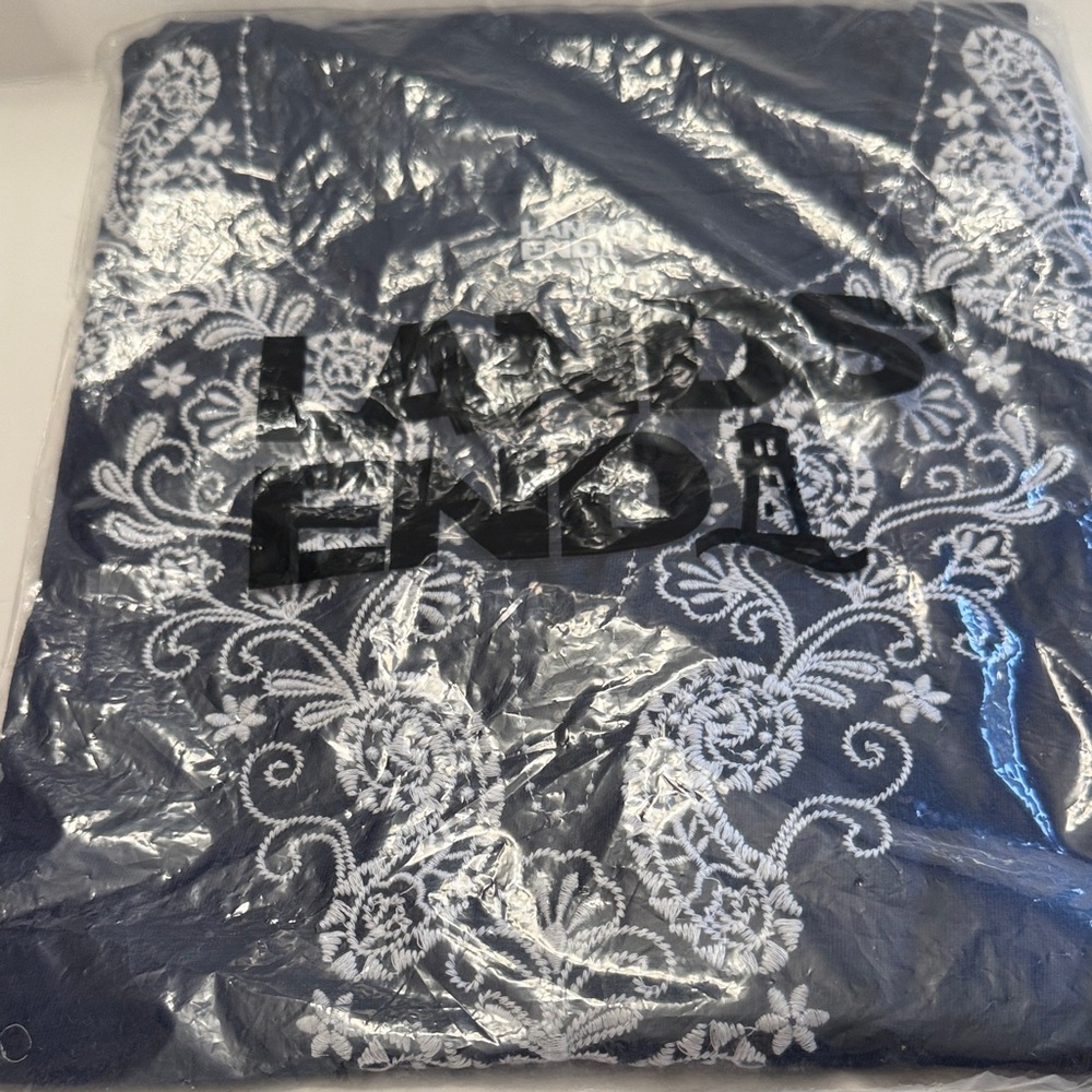 Lands' End Navy Dress with White Embroidered Floral Detail